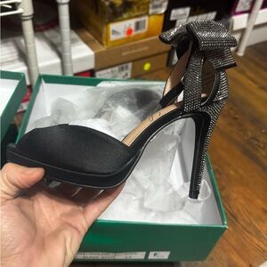 Lauren Lorraine Black Heels with Silver Bow